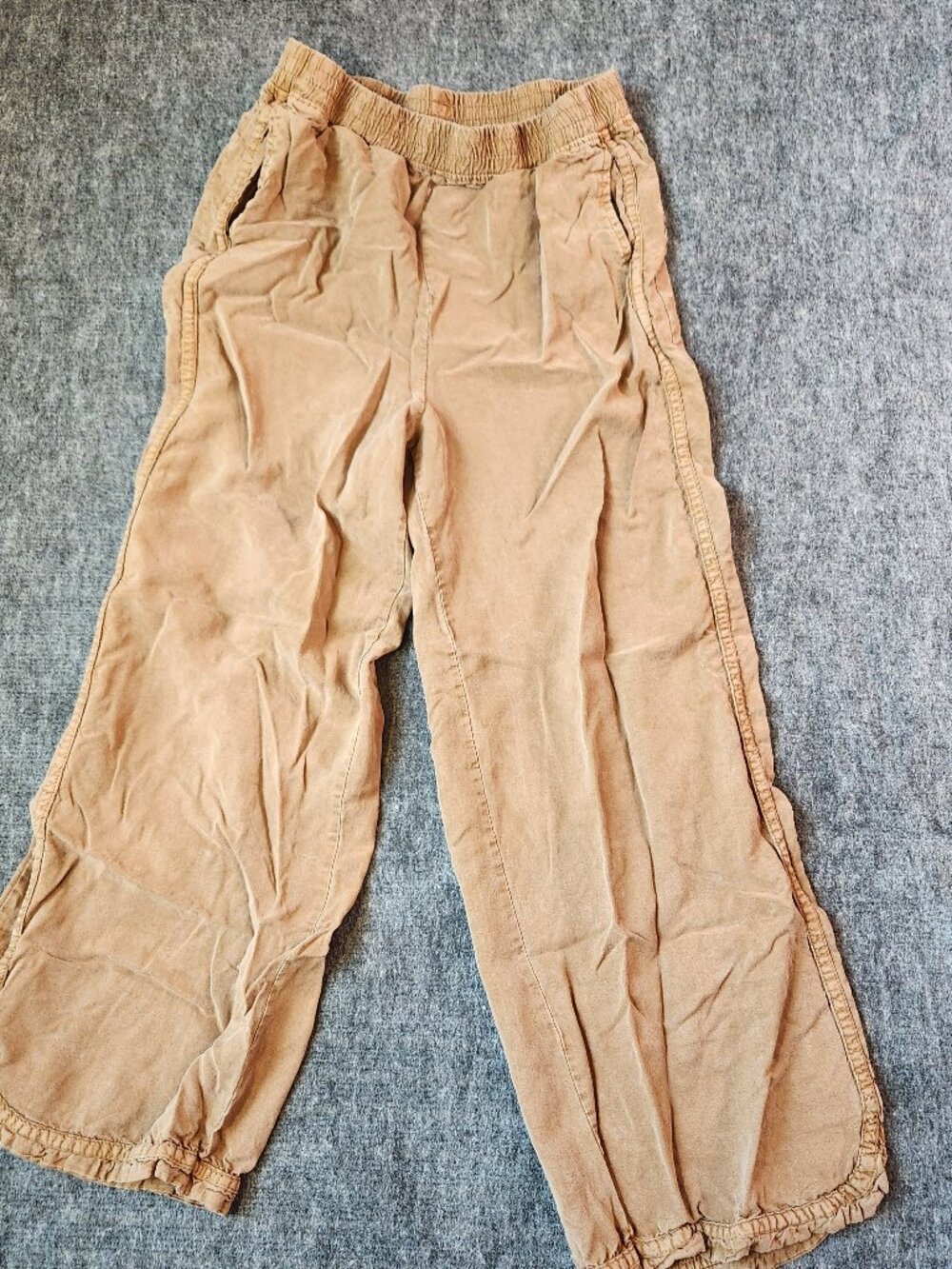 Easel Tencel Wide Leg Pull-On Pants Size S Tan Elastic Waist